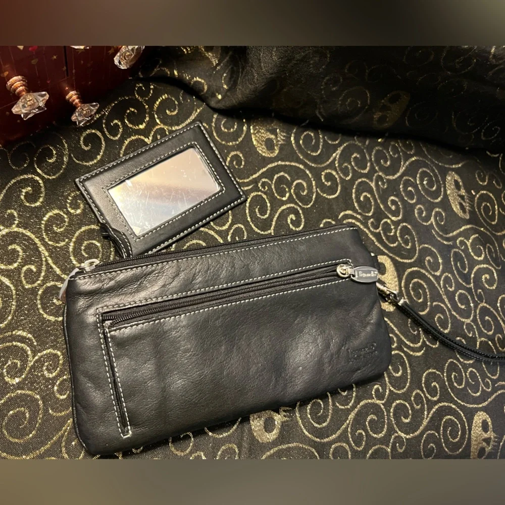 Tignanello Black Leather Clutch Wristlet